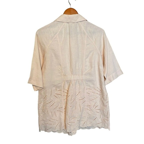 Chico’s 100% Linen Peach Eyelet Lace Zip Up Lightweight Tunic Size 1P Medium Top - Picture 5 of 9